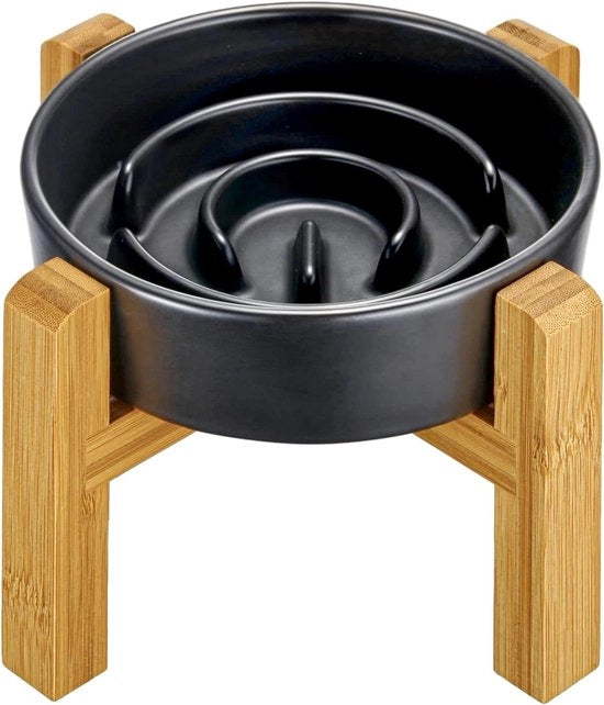 Bassa velocità alimentatore ceramico per piccoli animali - Ciotola anti-scrocchiabile per gatti e piccoli cani - Alimentazione lenta - Ø 16 cm 400 ml - Grigio scuro