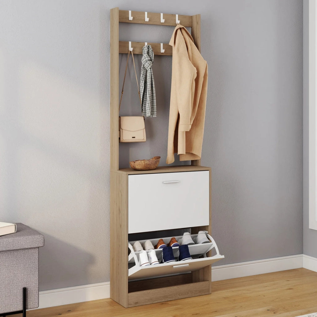 IDMarket - Scarpiera KLARK a 2 ante con effetto legno e bianco