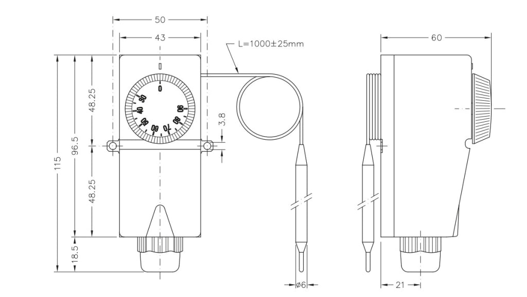 TERMOSTATO A CONTATTO CON SONDA CEWAL TUREC