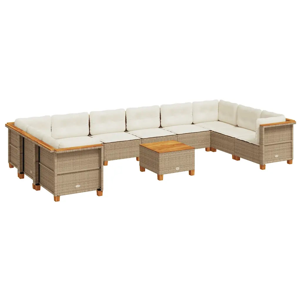 Set Divani da Giardino 11 pz con Cuscini Beige in Polyrattan 3262027