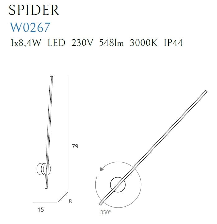 Applique nera moderna regolabile SPIDER LED 8,4W Maxlight