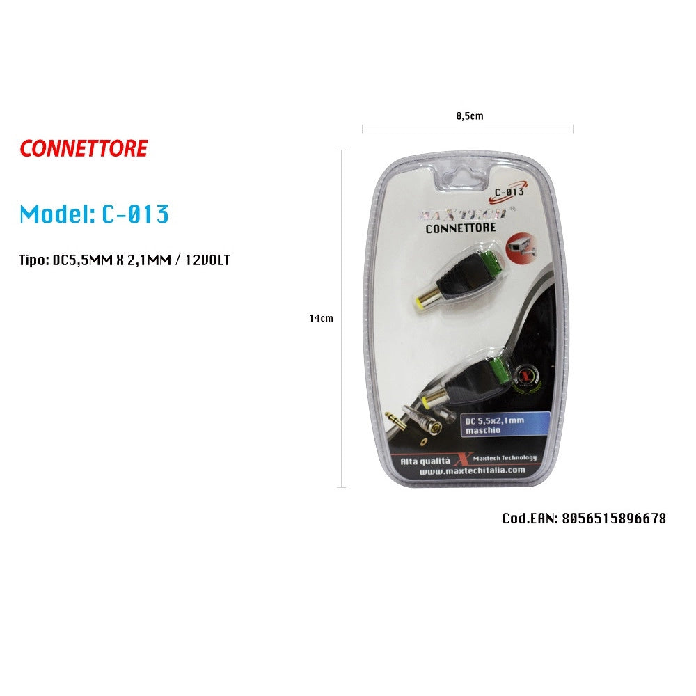Trade Shop - Connettore Maschio 2.1mm X 5.5mm Dc Alimentazione Per Telecamere Maxtech C-013 -