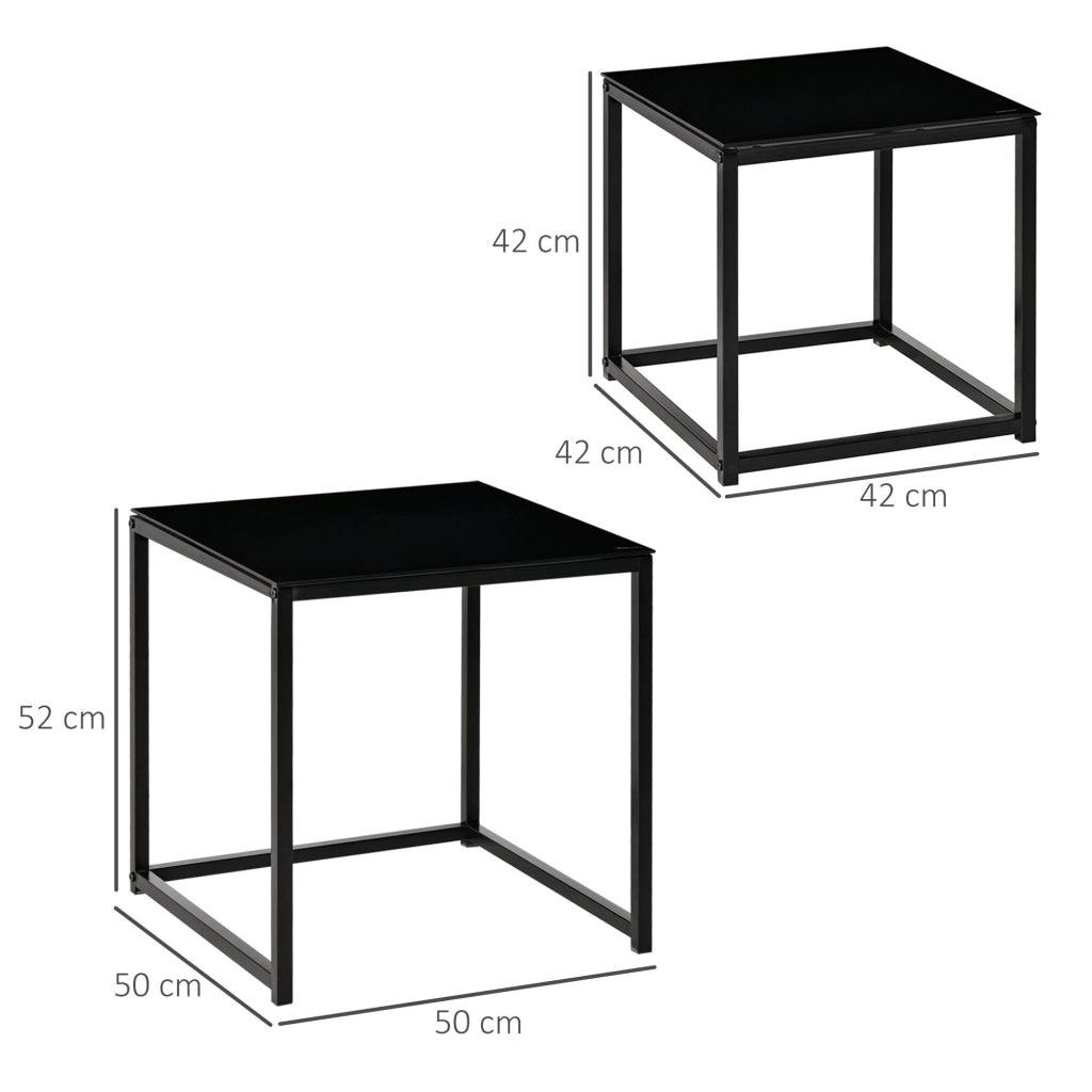 Set 2 Tavolini Moderni Piani in Vetro Temperato Nero