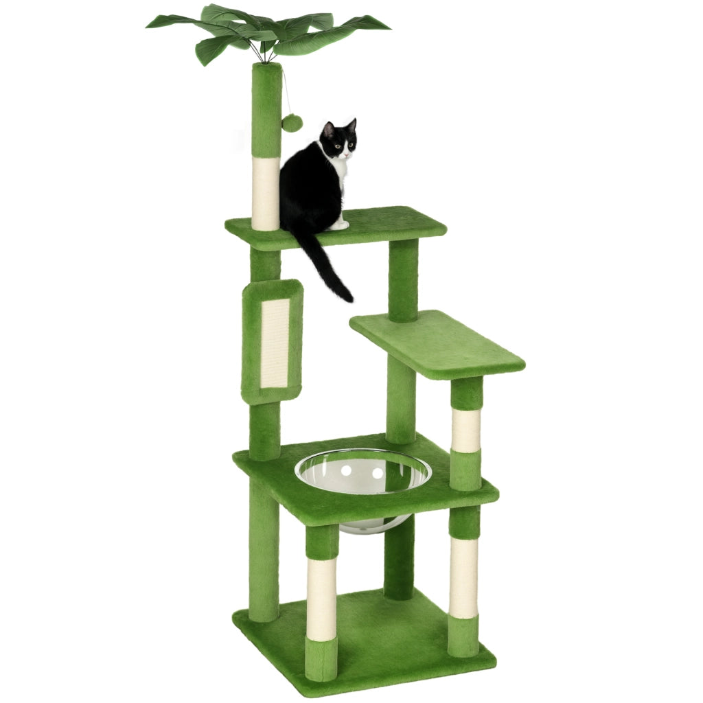 Albero per Gatti Multilivello con Amaca ¨C zephmum ¨C Verde 49x49x142 cm
