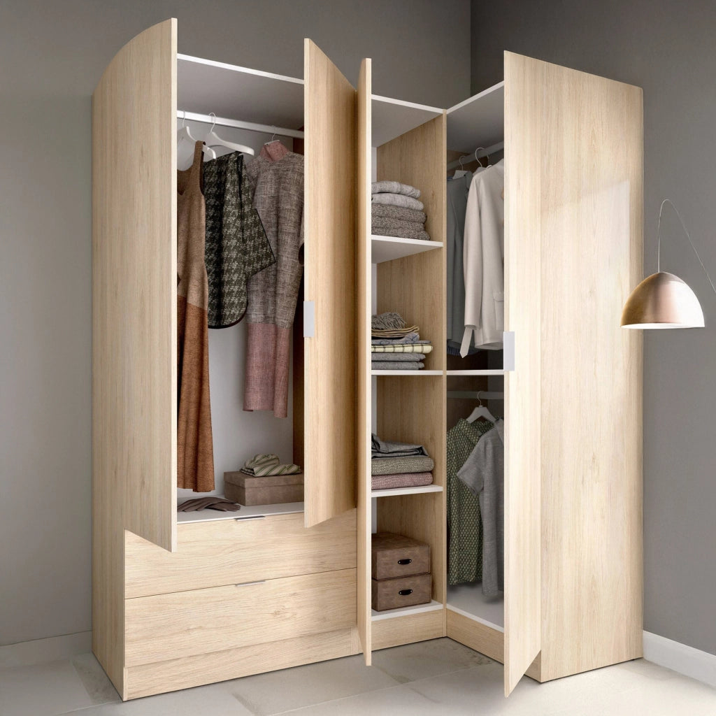 Guardaroba Efesto, Mobile angolare per camera da letto, Armadio appendiabiti ad angolo a 4 ante battenti, 174x91h184 cm, Rovere