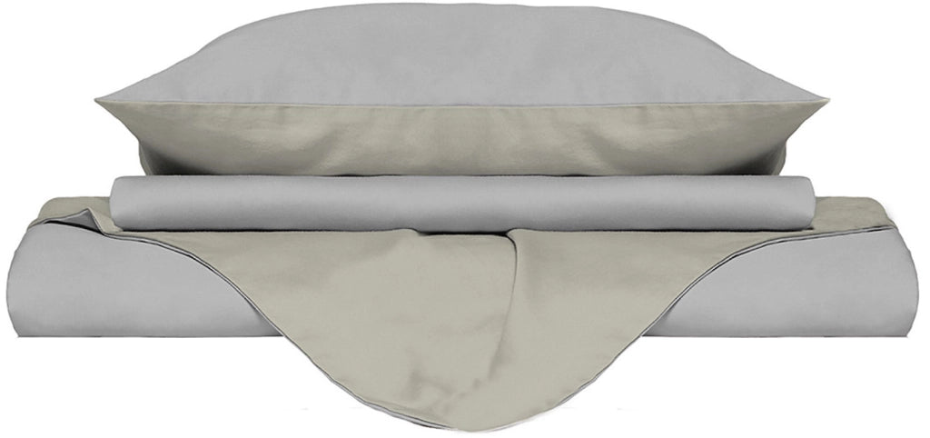 Copripiumino Matrimoniale con Sacco e Federe Doubleface Grigio Chiaro/Panna