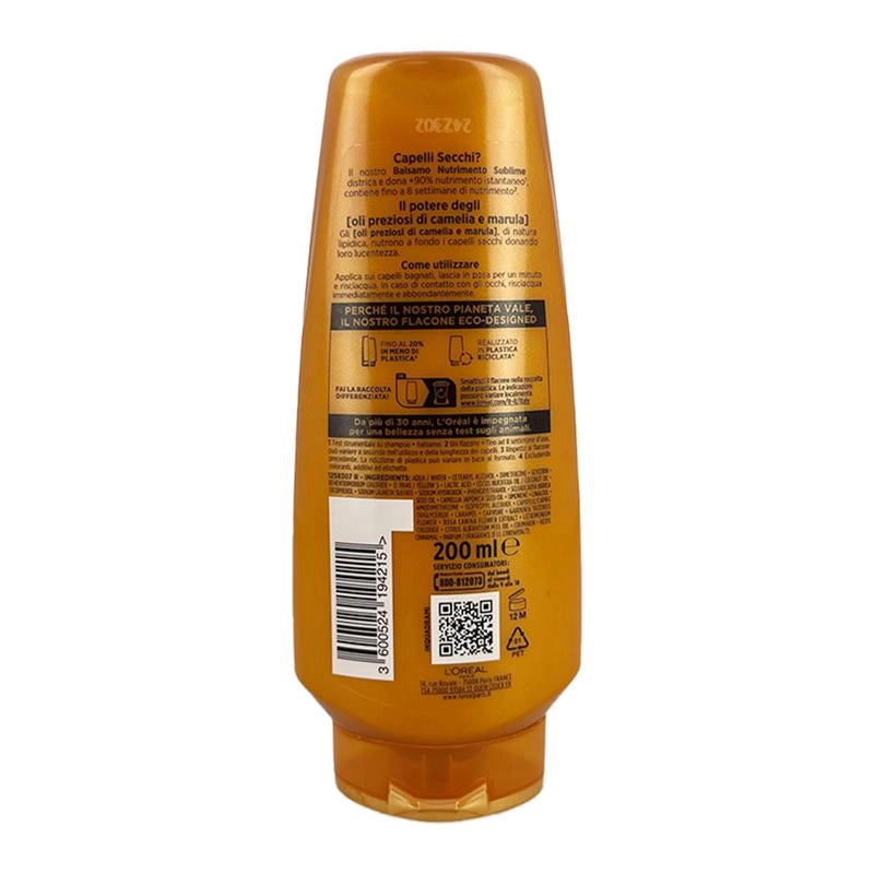 L'OREAL PARIS ELVIVE BALSAMO NUTRIENTE SUBLIME OLIO DI CAMELIA + MARULA 8 SETTIMANE DI NUTRIMENTO PER CAPELLI SECCHI 200 ML