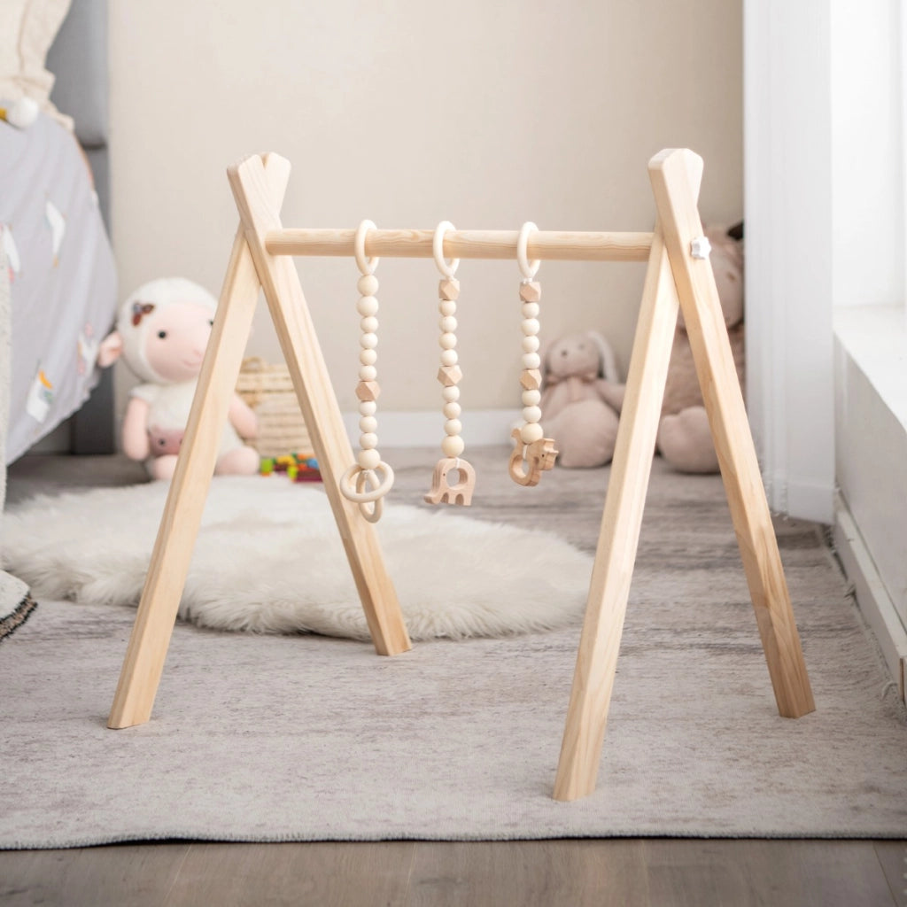 Palestrina con giocattoli pieghevole per bambini + 3 mesi, Centro di attivit¨¤ di legno 60x44x60cm Naturale