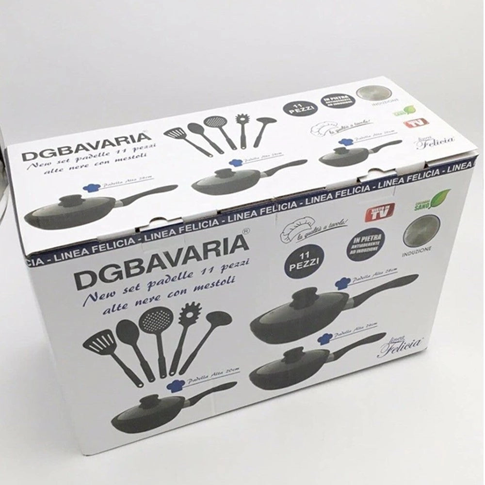 Trade Shop - Set 11pz Padelle In Pietra Lavica Antiaderente Coperchio Mestoli Ad Induzione Gas -
