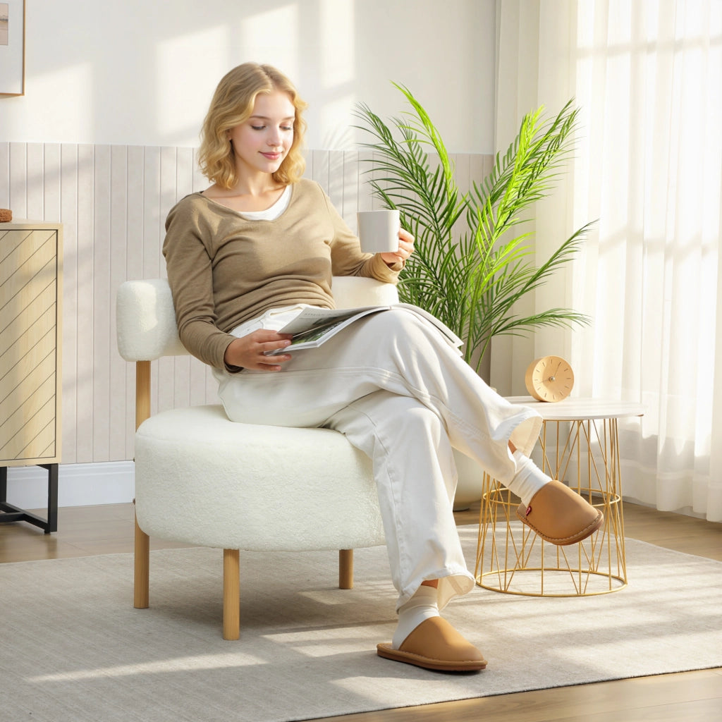 Poltrona relax in tessuto Sherpa-Fleece ¨C Xylo ¨C gambe metallo effetto legno, crema 67x67x71 cm