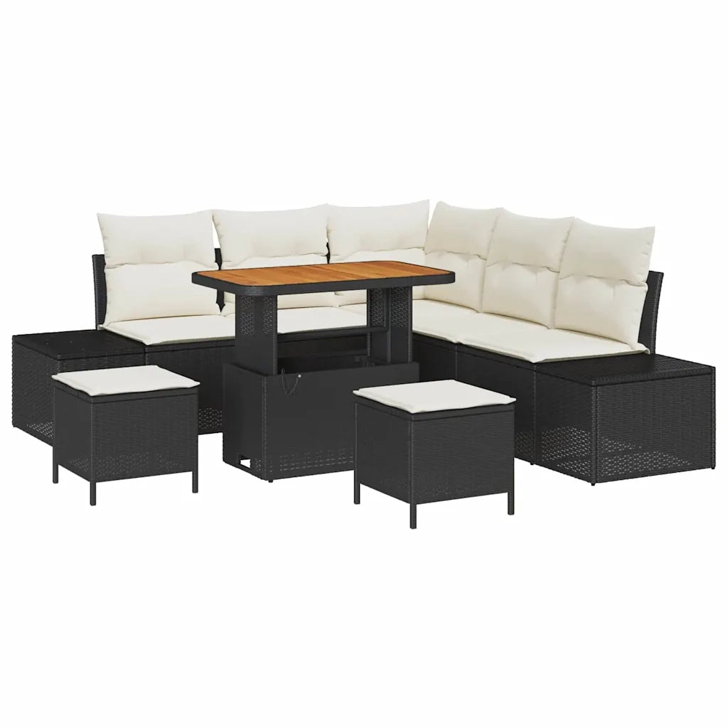 Set Divano da Giardino con cuscino 8 pcs Nero polyrattan 3362785