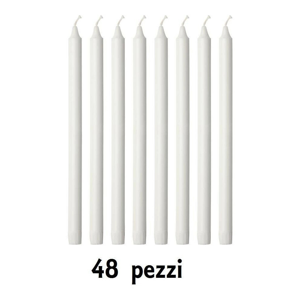 Trade Shop - Set 48 Pezzi Candele Bianche Lunghezza 19cm In Cera Non Profumate Per Candeliere -