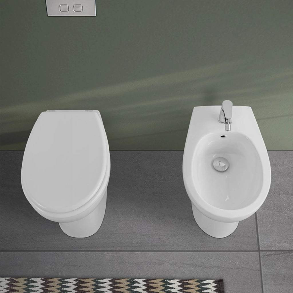 Set sanitari bagno in ceramica bianca lucida Flora completo di sedile wc