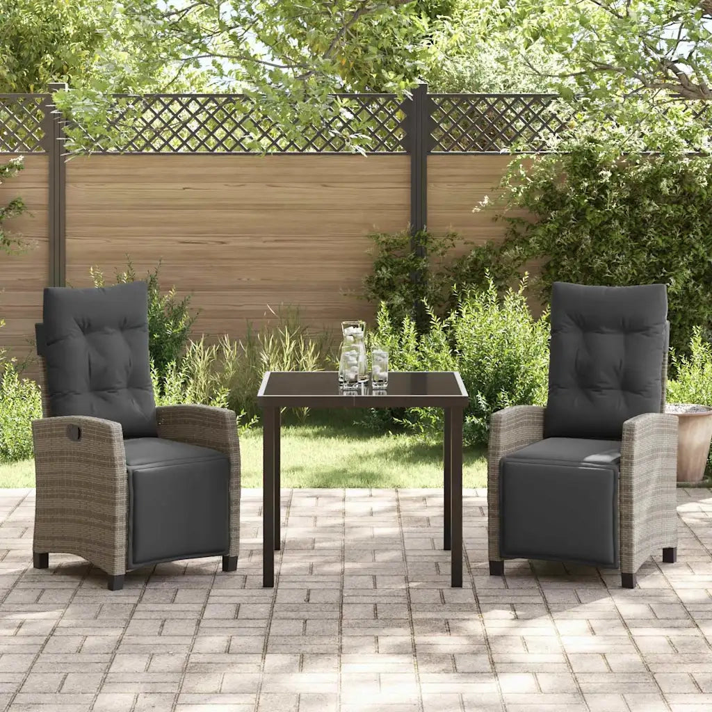 Set da Pranzo per Giardino con cuscino 3 pcs Grigio polyrattan