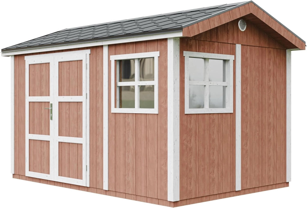 Casetta da giardino di qualit? premium 8,68 m² - H252x250x412 cm - Timbela M914A-REDWOOD RED