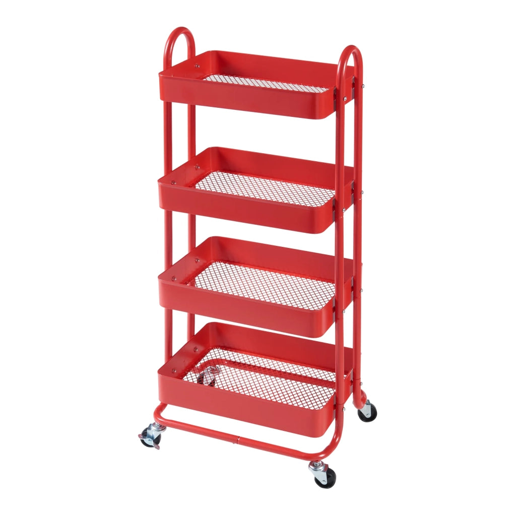 Carrello di servizio mobile contenitore per cucina/soggiorno con 4 cestelli 104 x 46 x 35 cm acciaio rosso 03_0009240