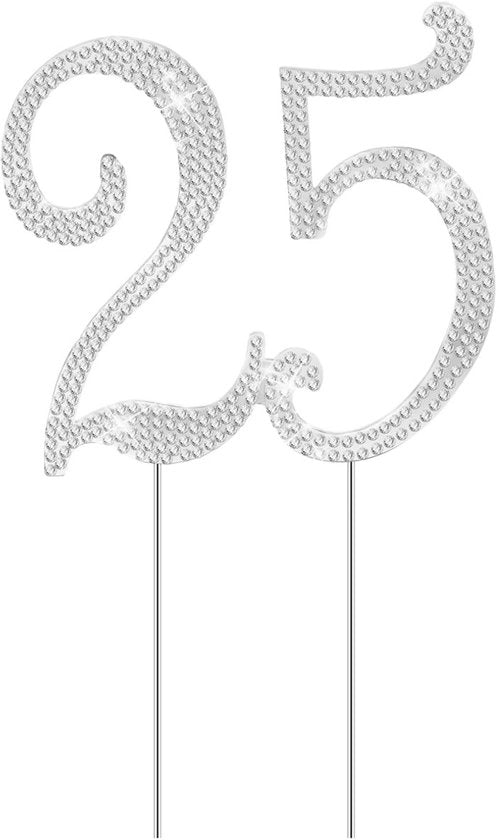 Decorazione per Torte con Strass 25 Anni - Decorazione per Torte - Compleanno - Anniversario - Riciclabile - Elegante e Attraente