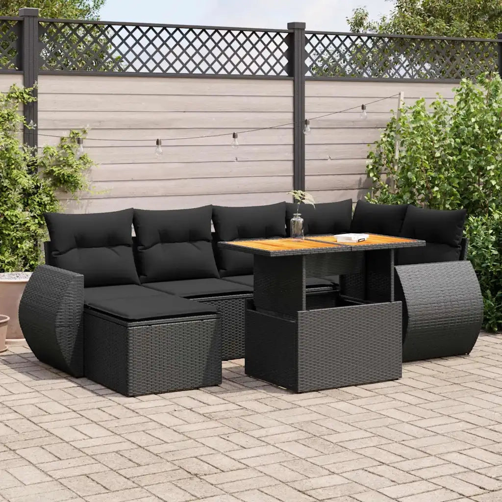 Set Divani da Giardino con Cuscini 7pz Nero Polyrattan 3327282