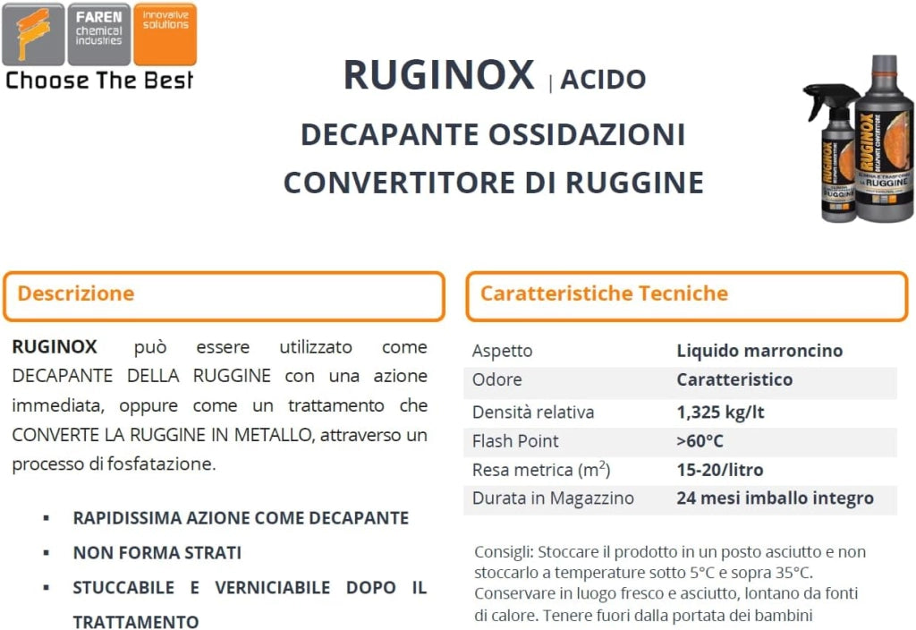 Ruginox Faren convertitore di ruggine sciogli ruggine 250 ml vernice solvente