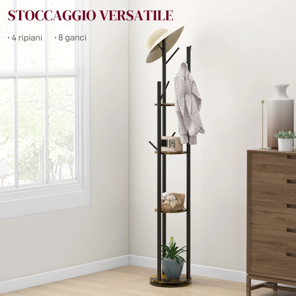 Appendiabiti con Mensole e Ganci ¨C Minimal ¨C Marrone 30x175cm