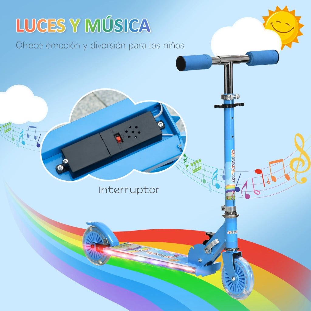 Pattinatore Pieghevole per Bambini con Luci e Musica ¨C Minimal ¨C Blu 67x32x65-78 cm