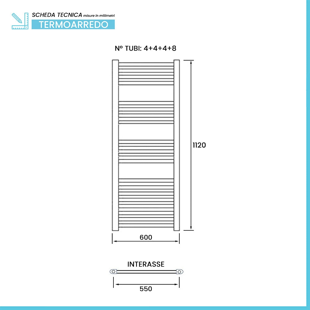 Termoarredo bagno bianco L 60x112 interasse 55 cm Opera
