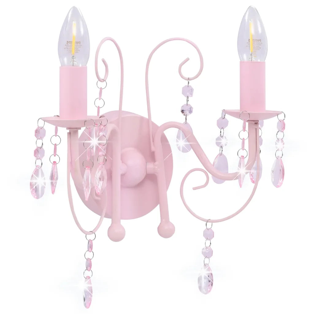 Lampada da Muro con Perle Rosa 2 Lampadine E14 281592