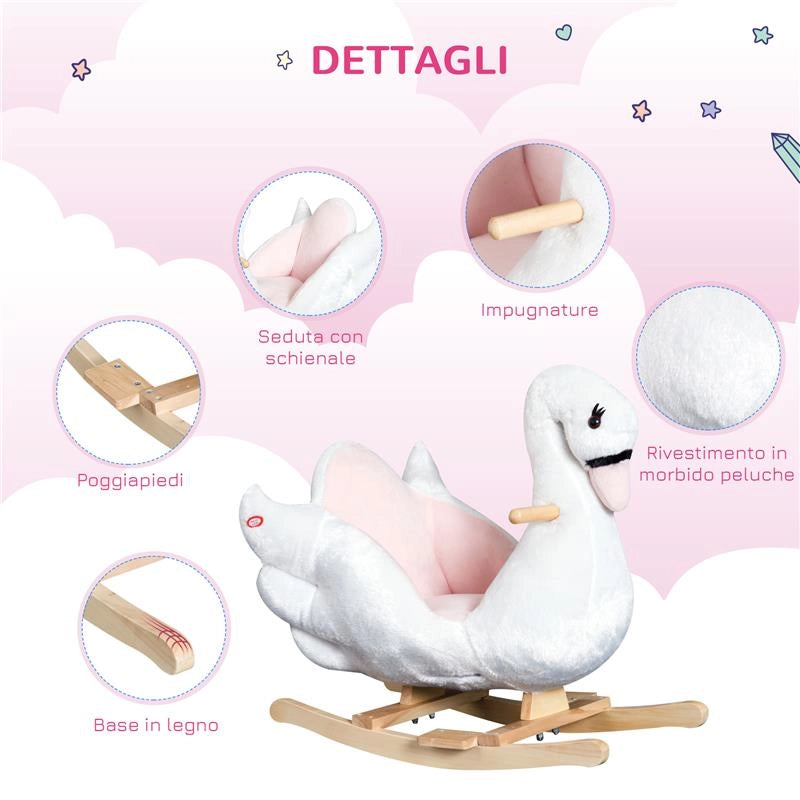 DONDOLO A FORMA DI CIGNO, STRUTTURA IN METALLO E LEGNO - BIANCO