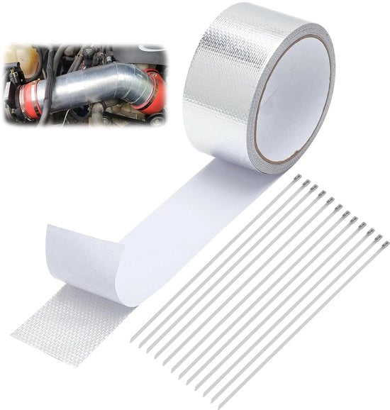 Banda di protezione termica per scarico, 10 m x 5 cm, banda di riparazione autoadesiva per scarico, per auto, motocicletta, banda di protezione termica, banda per scarico del tubo di scarico, motore e kit di protezione per scarico