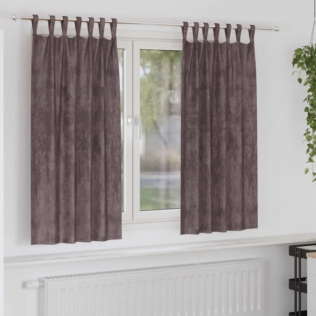 Tende in Velluto con tende 2 pz Marrone 175 x 140 cm Velluto