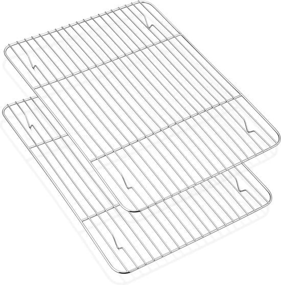 Set di griglia a due piani rettangolare per grigliare, cuocere, arrostire - 386 x 284 x 15 cm - grande griglia per forno - lavastoviglie resistente griglia per piatti