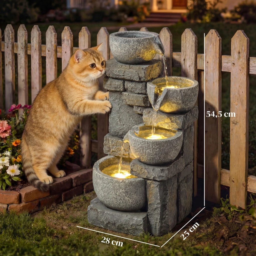 Fontana da giardino a 4 livelli con illuminazione LED e pompa ¨C Minimal ¨C Grigio