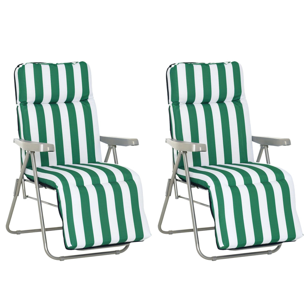 Sdraio da Giardino Pieghevole 2 Pezzi ¨C Minimal ¨C Verde e Bianco con Cuscino