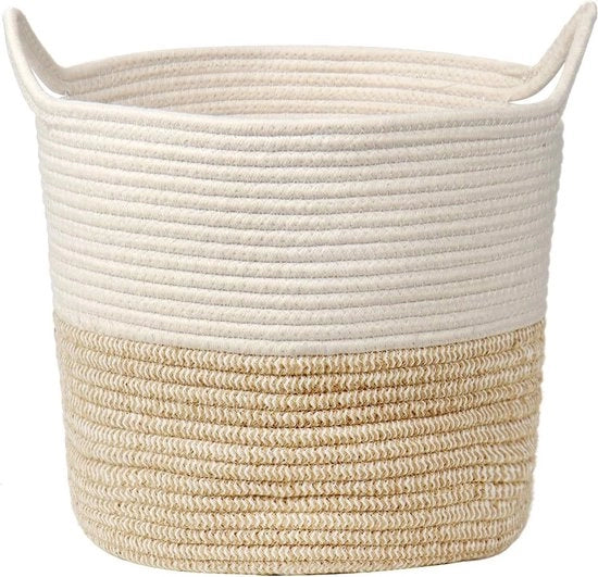 Cestino di stoffa, corda, raccoglitore di spugne, cestino intrecciato, contenitore per giocattoli per bambini con maniglia, per soggiorno, camera da letto, bagno, 30 x 30 cm
