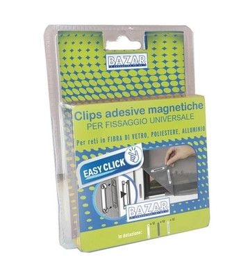 CLIPS ADESIVE MAGNETICHE 12 PEZZI PER RETE FIBRA DI VETRO POLIESTERE E ALLUMINIO