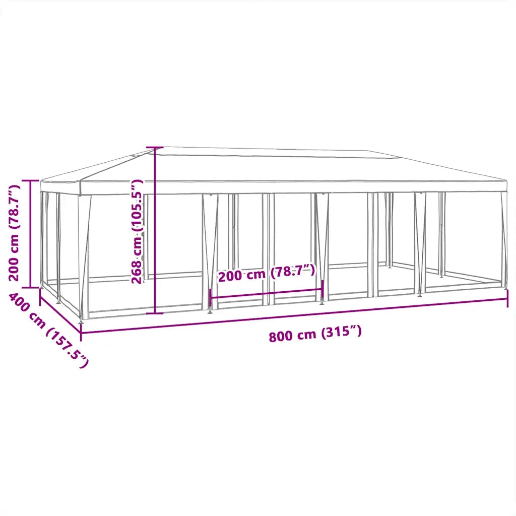 Tenda per Feste con 12 Pareti Laterali in Rete Rossa 8x4 m HDPE 4010075