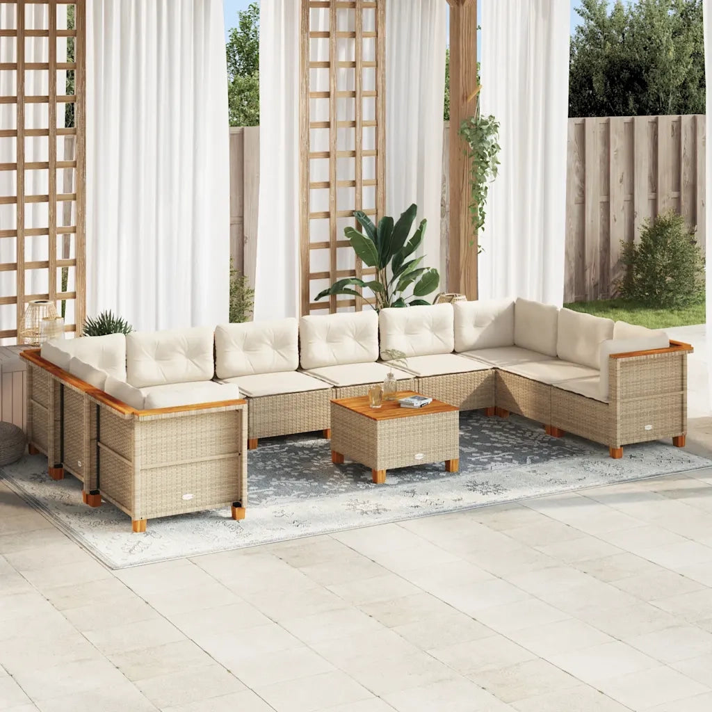 Set Divani da Giardino 11 pz con Cuscini Beige in Polyrattan 3262027