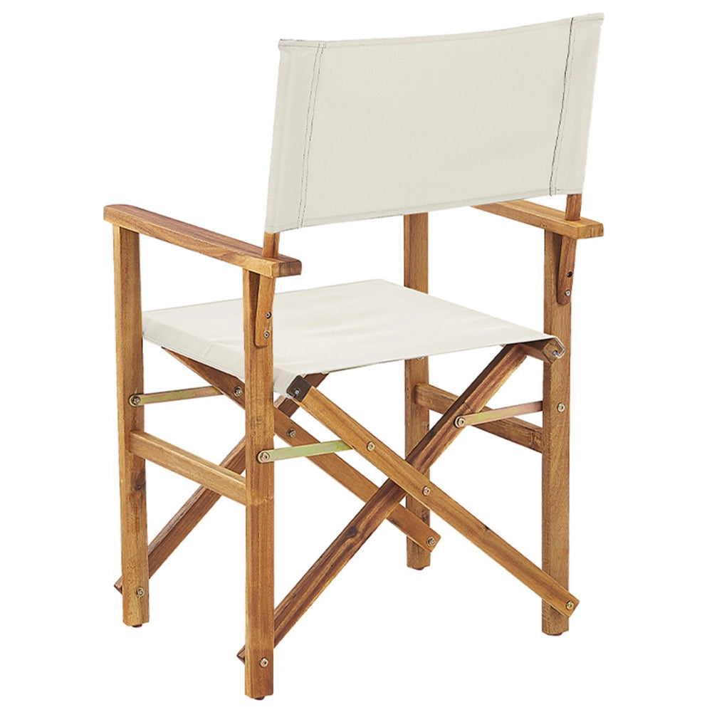 Set di 2 sedie da regista da giardino in legno chiaro con tessuto di ricambio in acacia bianco sporco con motivo astratto pieghevole con 2 Tele intercambiabili