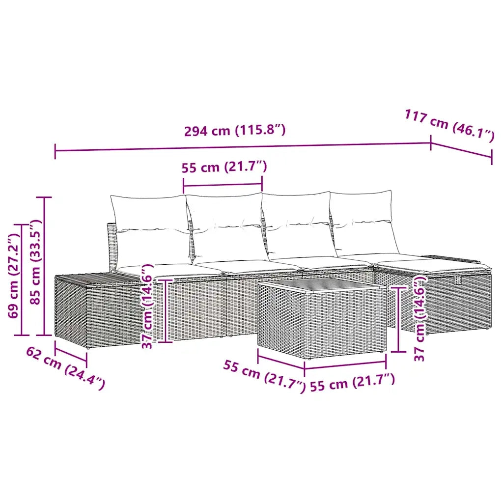 Set Divano da Giardino con cuscino 6 pcs Beige polyrattan 3359588