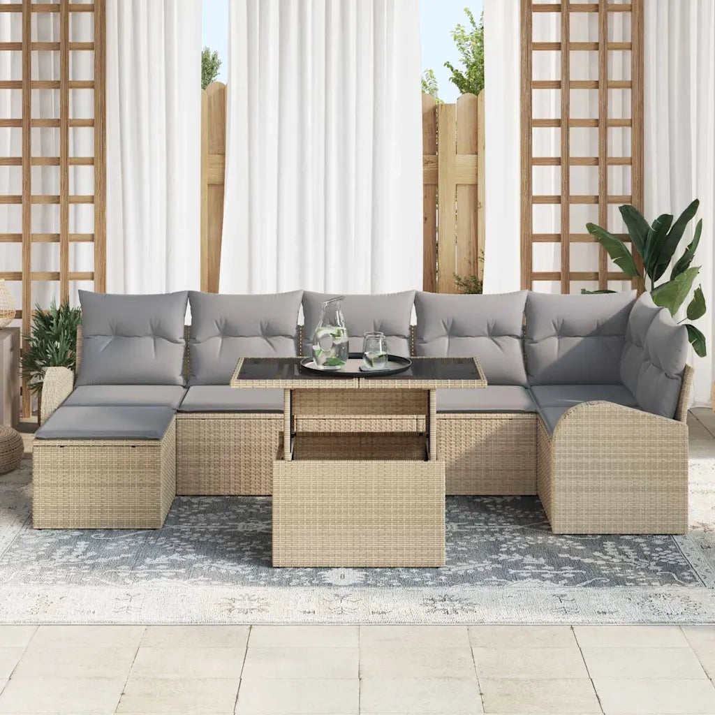 Set Divano da Giardino con cuscino 8 pcs Beige Poly Rattan 3357423