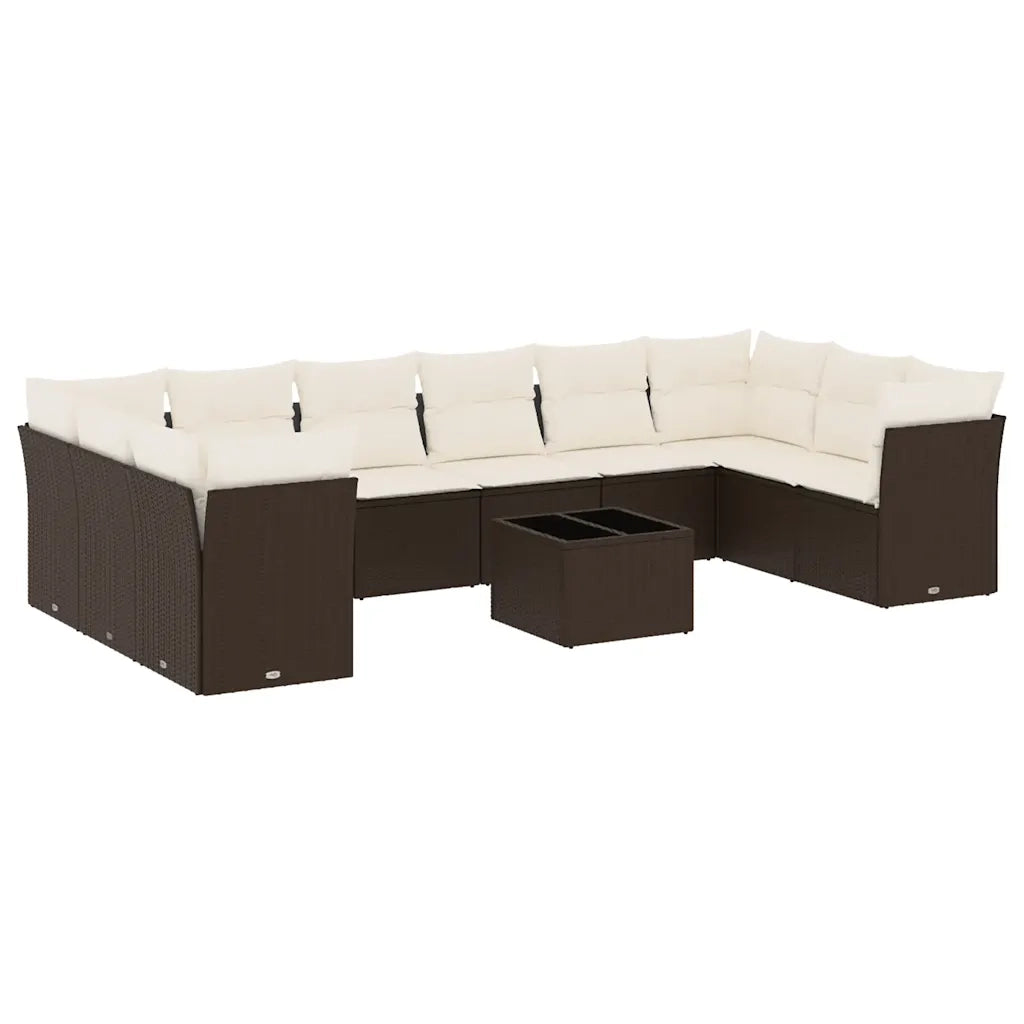Set Divani da Giardino 11 pz con Cuscini Polyrattan Marrone 3250052