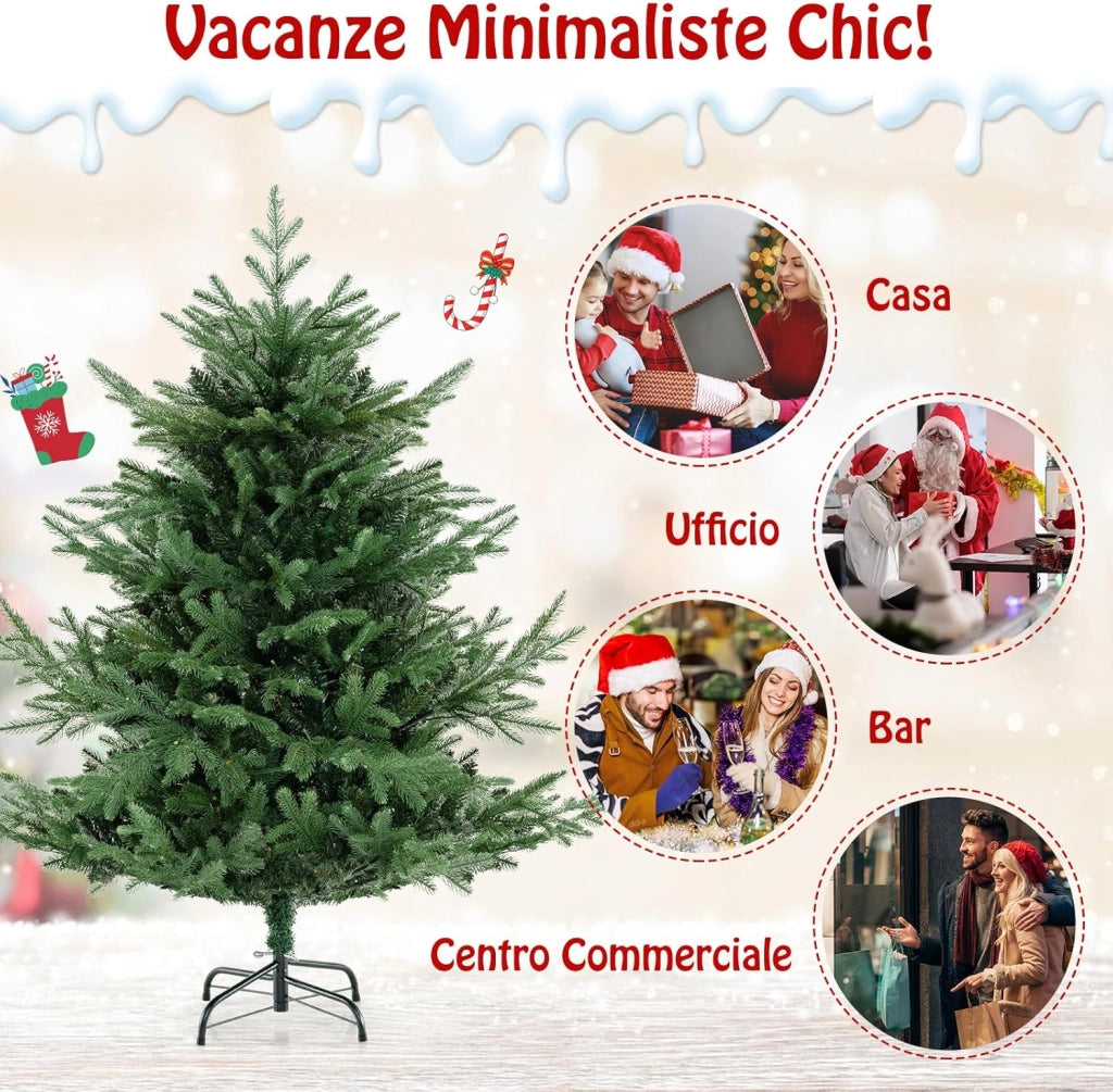 Albero di Natale Artificiale 135/180 CM, Albero di Natale con 160/240 Luci LED Bianche Calde, 442/778 Punte di Rami e Foglie Miste in PE & PVC, Ideale per Casa e Ufficio (135 CM)