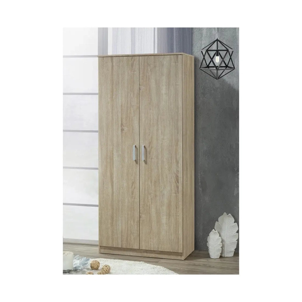Armadio / Guardaroba SAVIS, 2 ante, contemporaneo rovere Sonoma e maniglie grigie