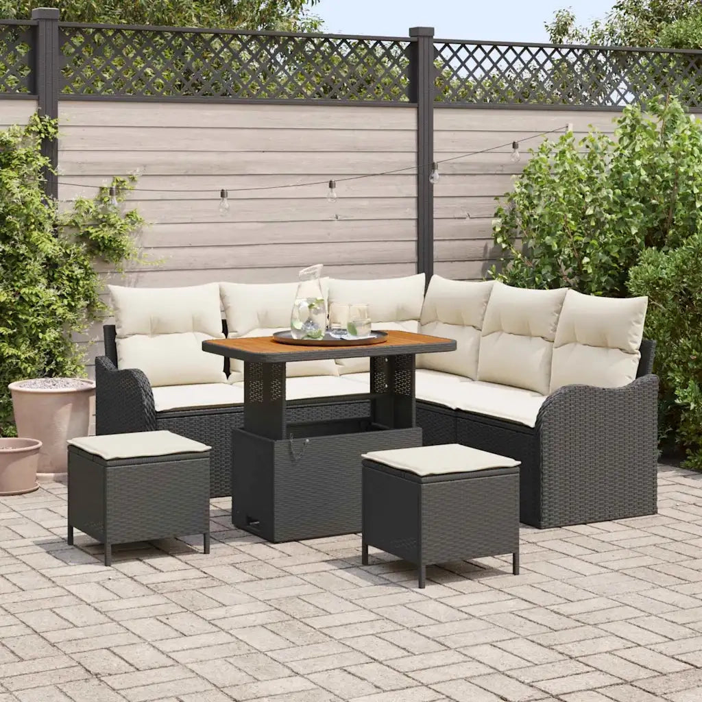 Set Divano da Giardino con cuscino 8 pcs Nero e Crema 3364215