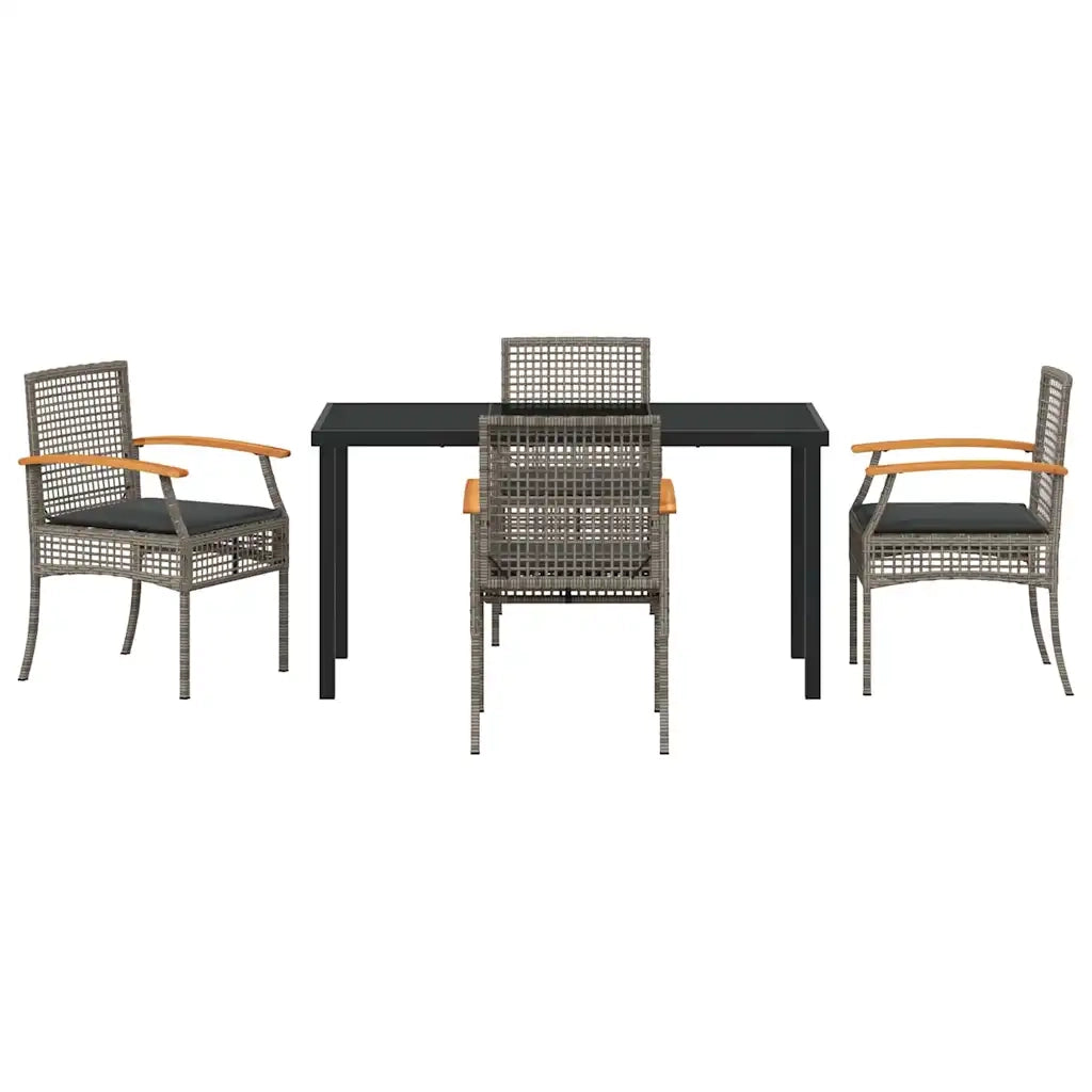 Set da Pranzo per Giardino 5 pcs Grigio polyrattan