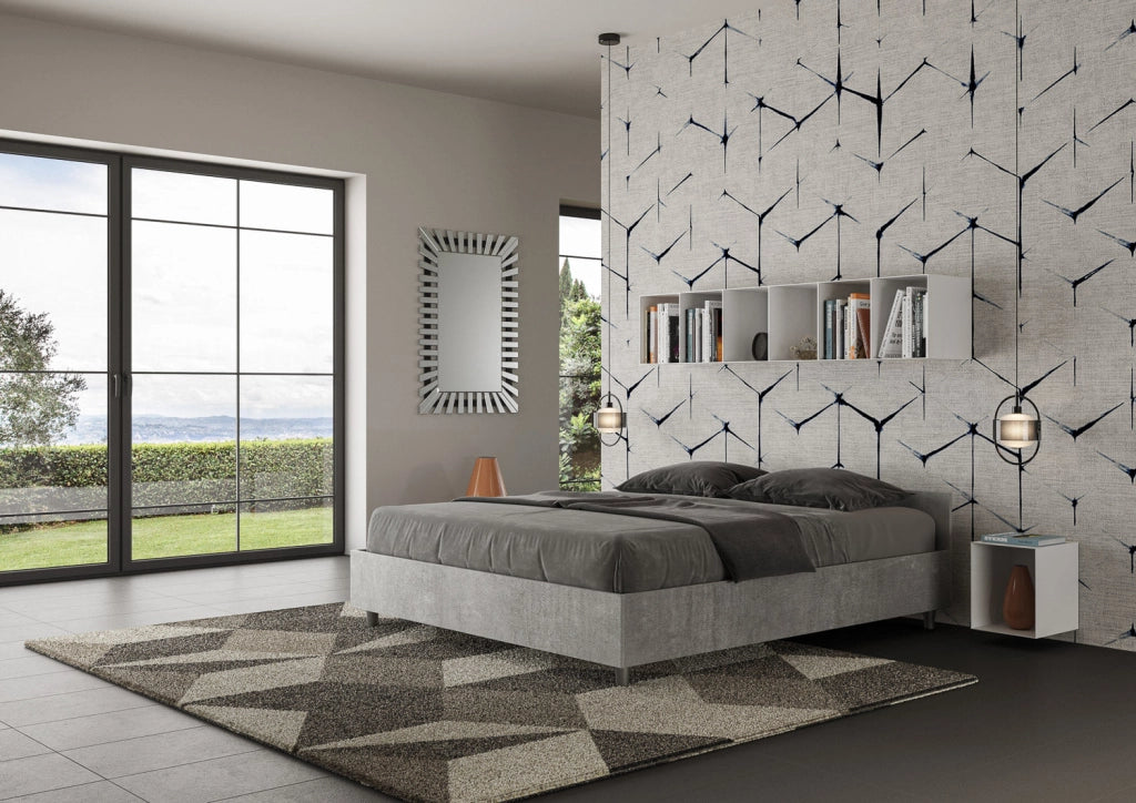 Letto Matrimoniale 160x190 cm con Rete e Contenitore Nuamo Cemento