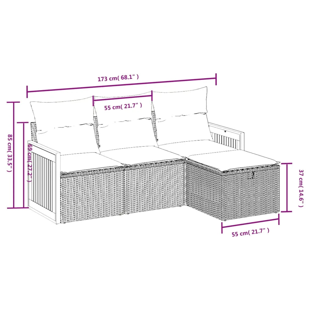 Set Divano da Giardino 4 pz con Cuscini Beige Misto Polyrattan 3265707