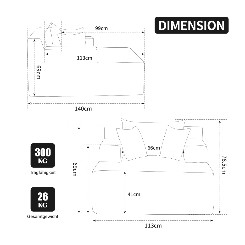 Divano con chaise longue in ciniglia beige
