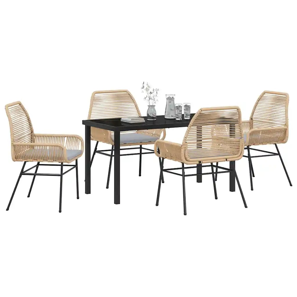 Set da Pranzo per Giardino con cuscino 5 pcs Marrone polyrattan