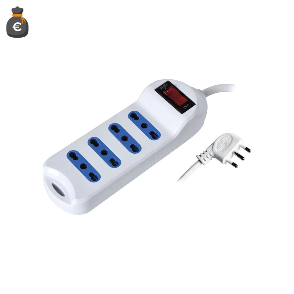 Alca power multipresa bianca con 4 prese bipasso spina a 90° cavo da 1,5mt con interruttore